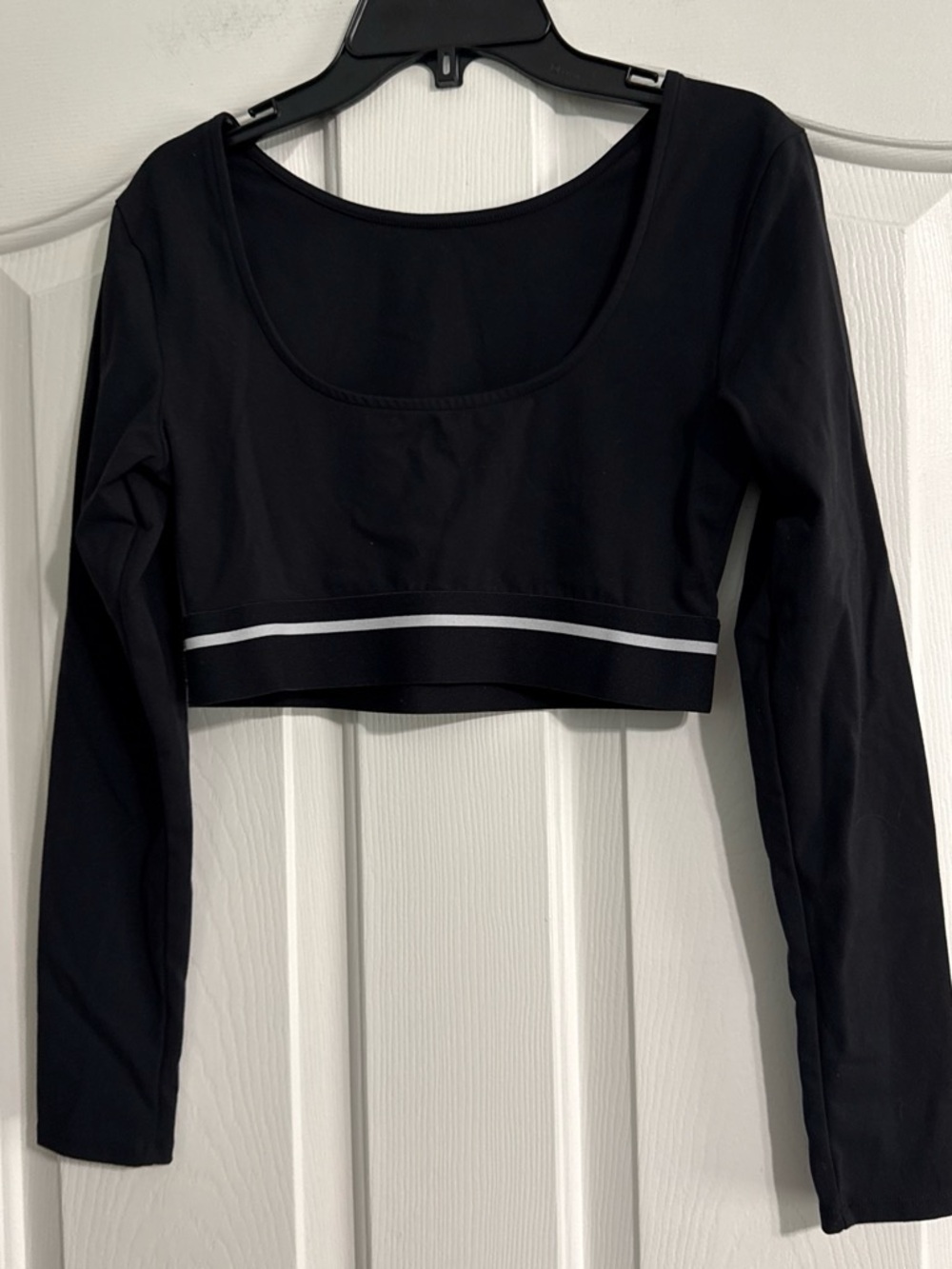 JoyLab Black Long-Sleeve Crop Top with Contrast Stripe